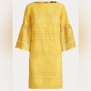 Lace Bell-Sleeve Dress Saffron Yellow Sz 4
